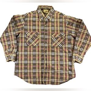 Vintage Lee Insulated Flannel Shirt Men's XL Yellow Long Sleeve Plaid Outdoors